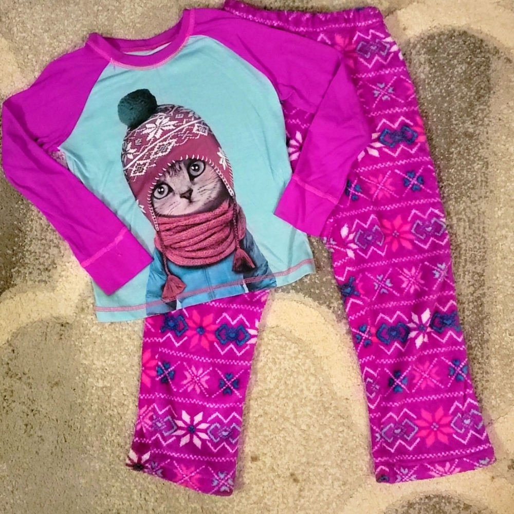 2 piece kitty cat kitten girls pajama set size 7-8